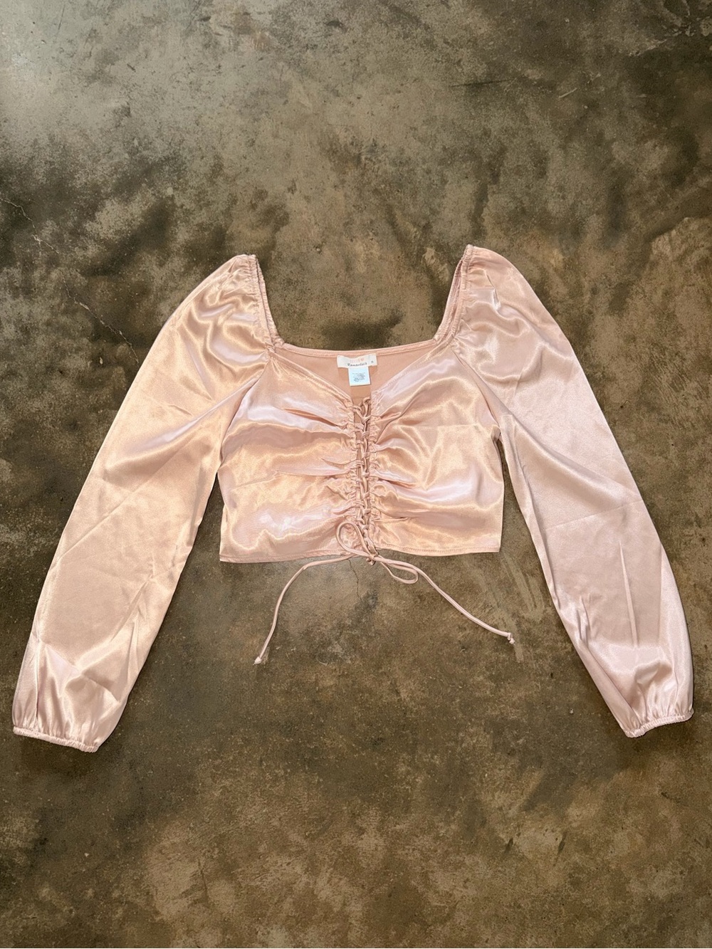 Urban Romantics Champagne Satin Ruched Lace Up Crop Top Blouse Medium NWOT
